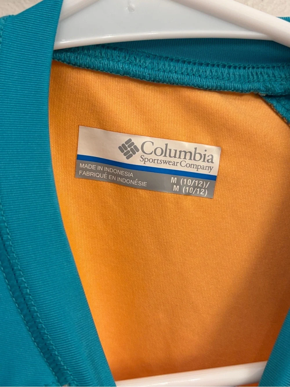 Columbia Teal & Orange Long Sleeve Shirt swim shirt medium 10/12 summer beach
